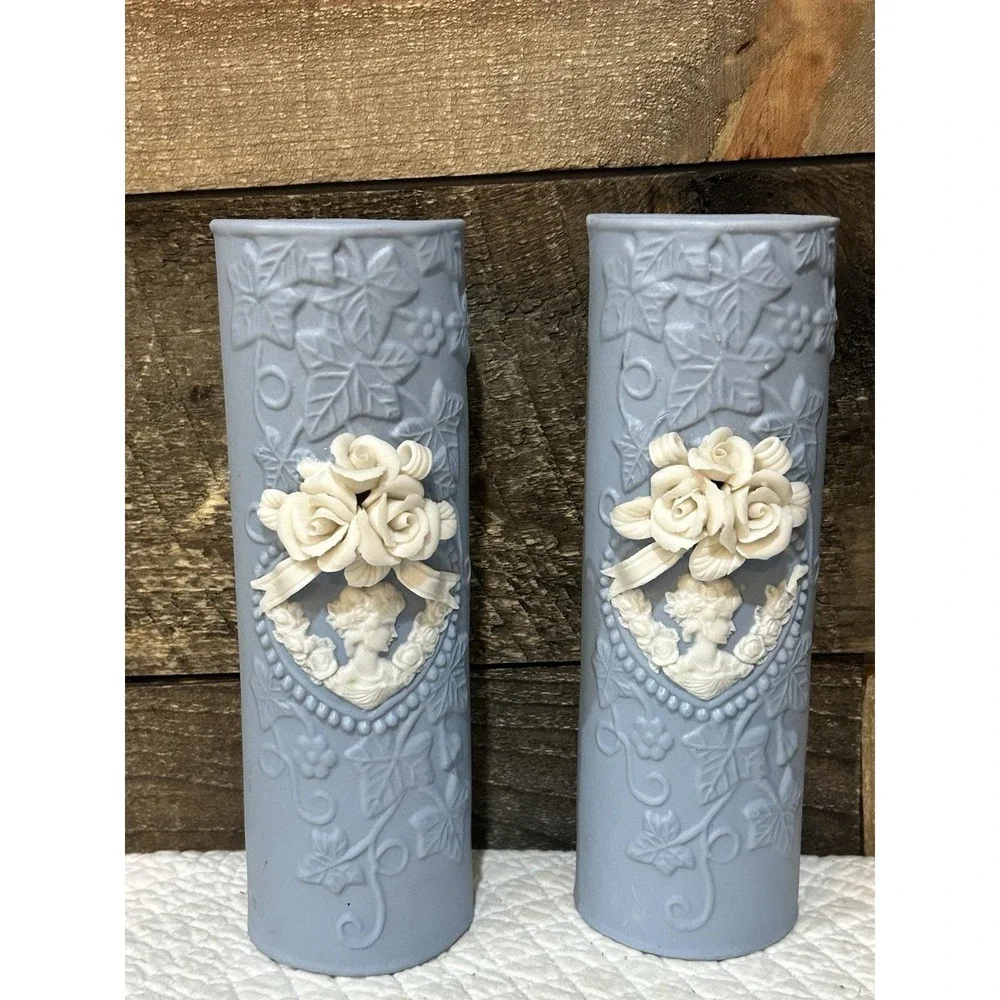 JASPER WARE  Floral Wall Vase  Blue England  -  Unmarked
